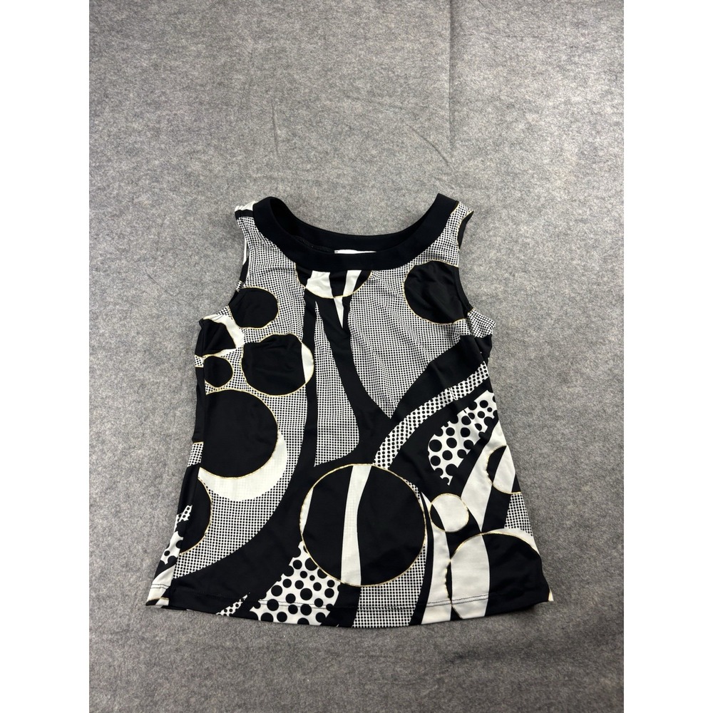 Joseph Ribkoff Top‎ Women's 6 Tank Gold Black Stretch Y2K 2000s Geometric Funky